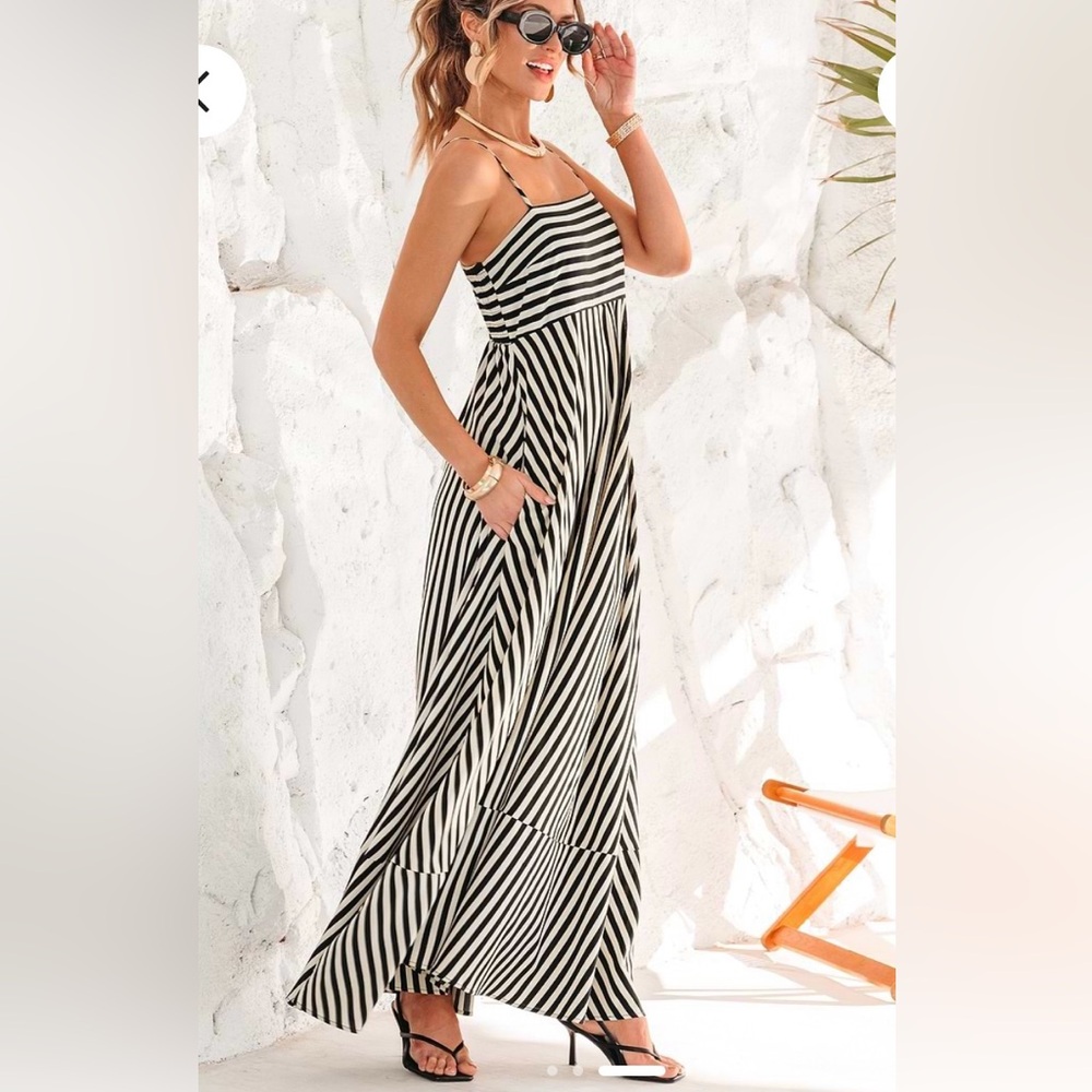 Cupshe Black and Beige Striped Maxi Dress - Picture 3 of 7
